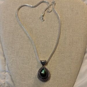 Silver Necklace with Green Teardrop Labradorite Pendant - Women Jewelry
